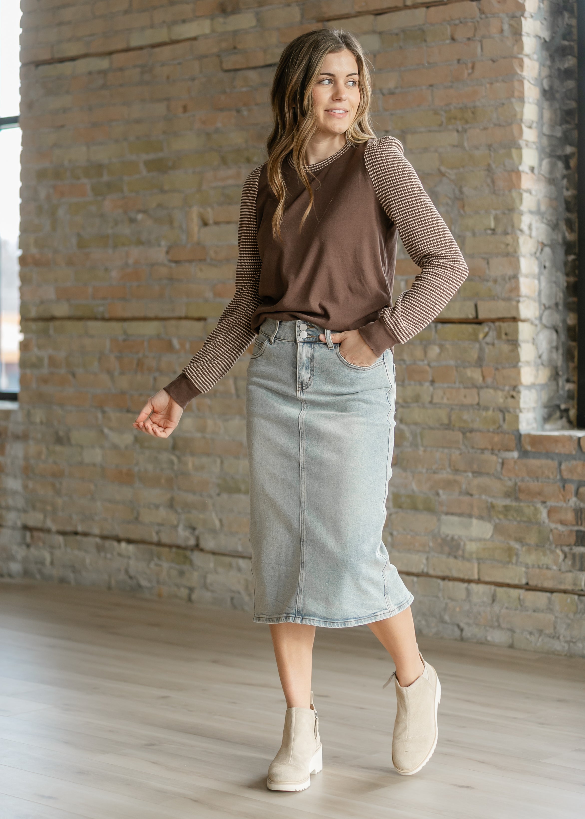 Greta Light Wash Midi Denim Skirt - FINAL SALE Secondary image