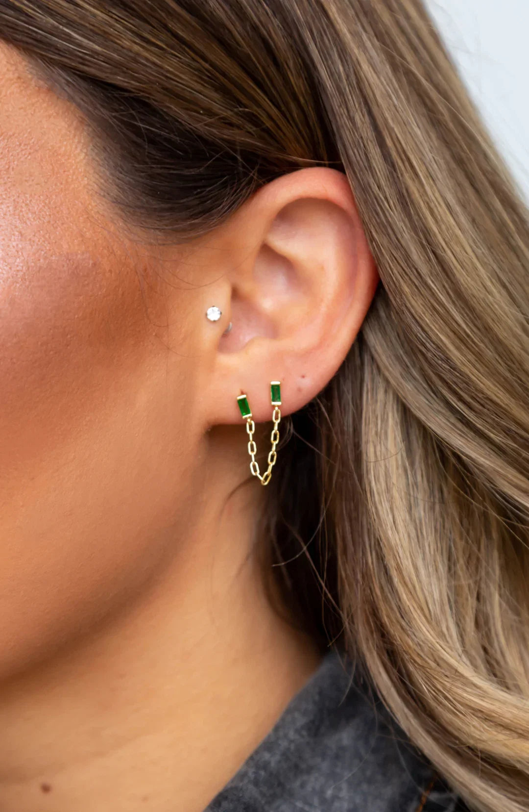 Malia Emerald Double Stud Earring Secondary image