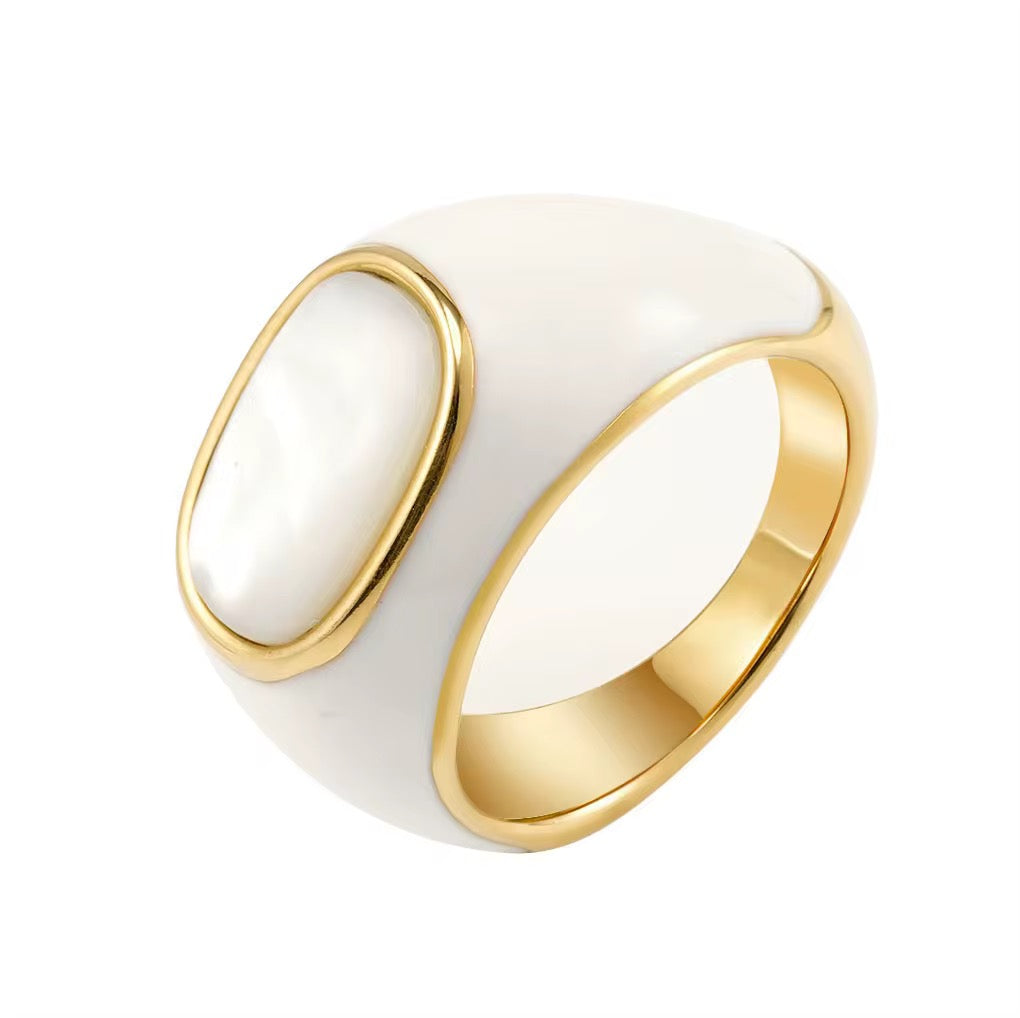 Mother of Pearl Enamel Signet Ring Main image