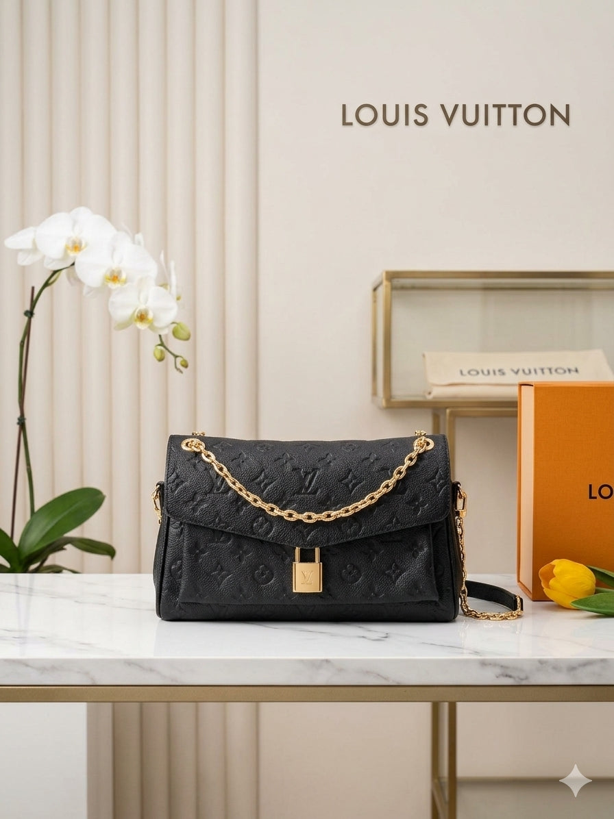 Women’s Embossed Shoulder Handbag with Gold Chain & Lock Main image