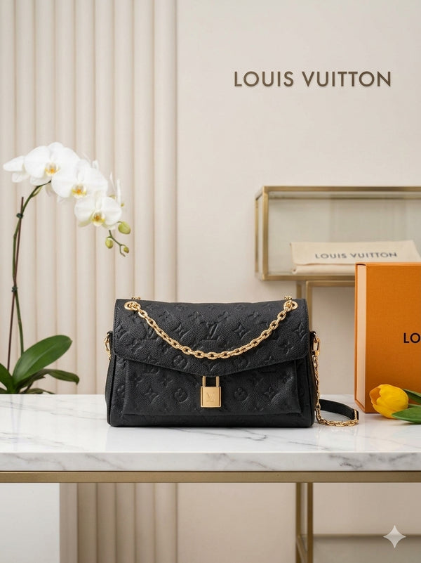 Women’s Embossed Shoulder Handbag with Gold Chain & Lock