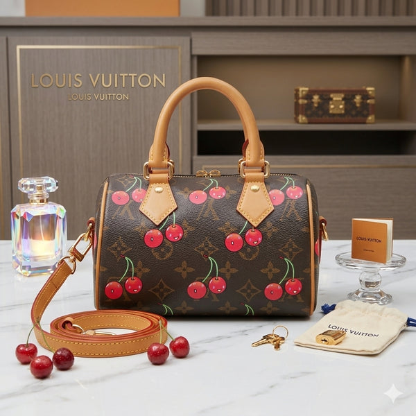 Cherry Mini Dome Handbag with Adjustable Shoulder Strap