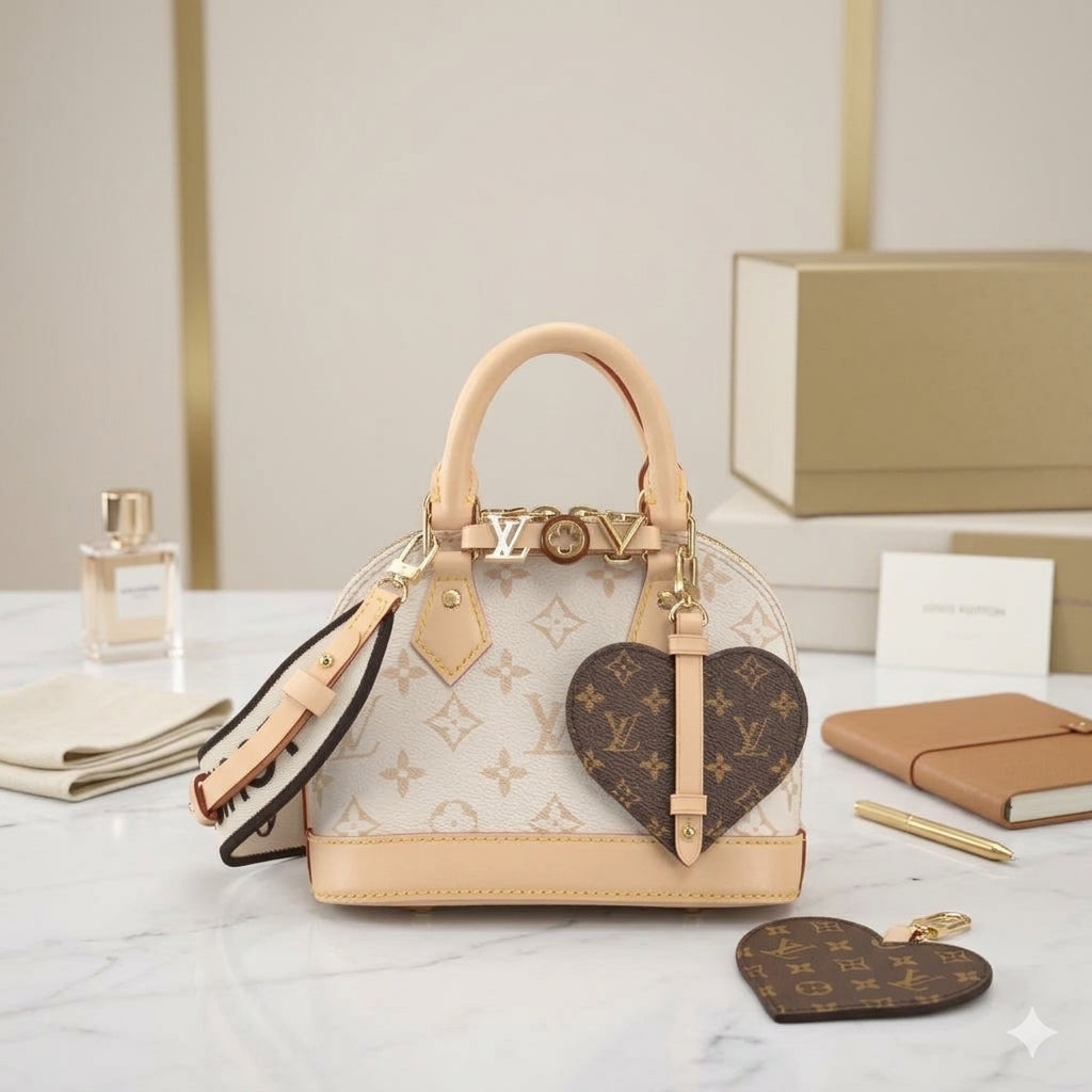Women's Mini Structured Handbag with Heart-Shaped Pouch & Shoulder Strap