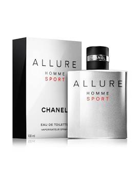 Chanel Allure Homme Sport Eau de Toilette bottle and its packaging box, shown on a clean white background. Main image