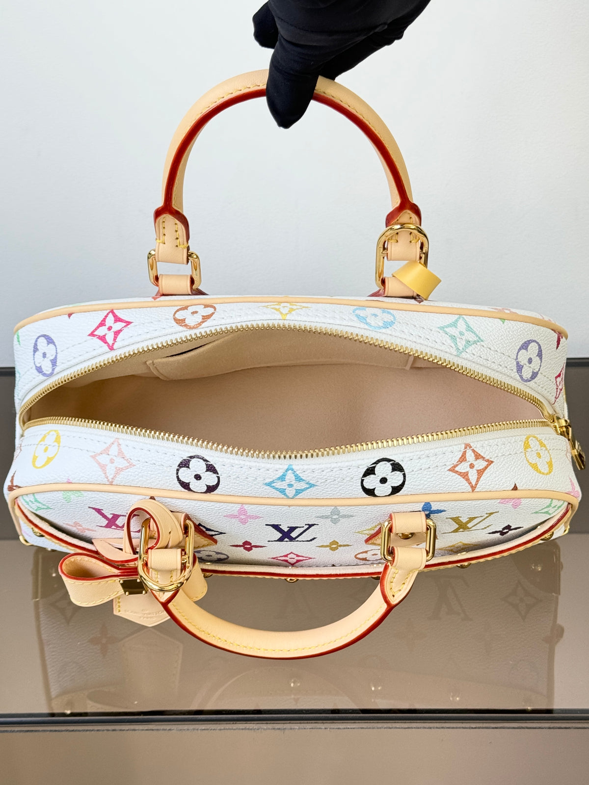 Multicolor Monogram Structured Top Handle Handbag with Shoulder Strap