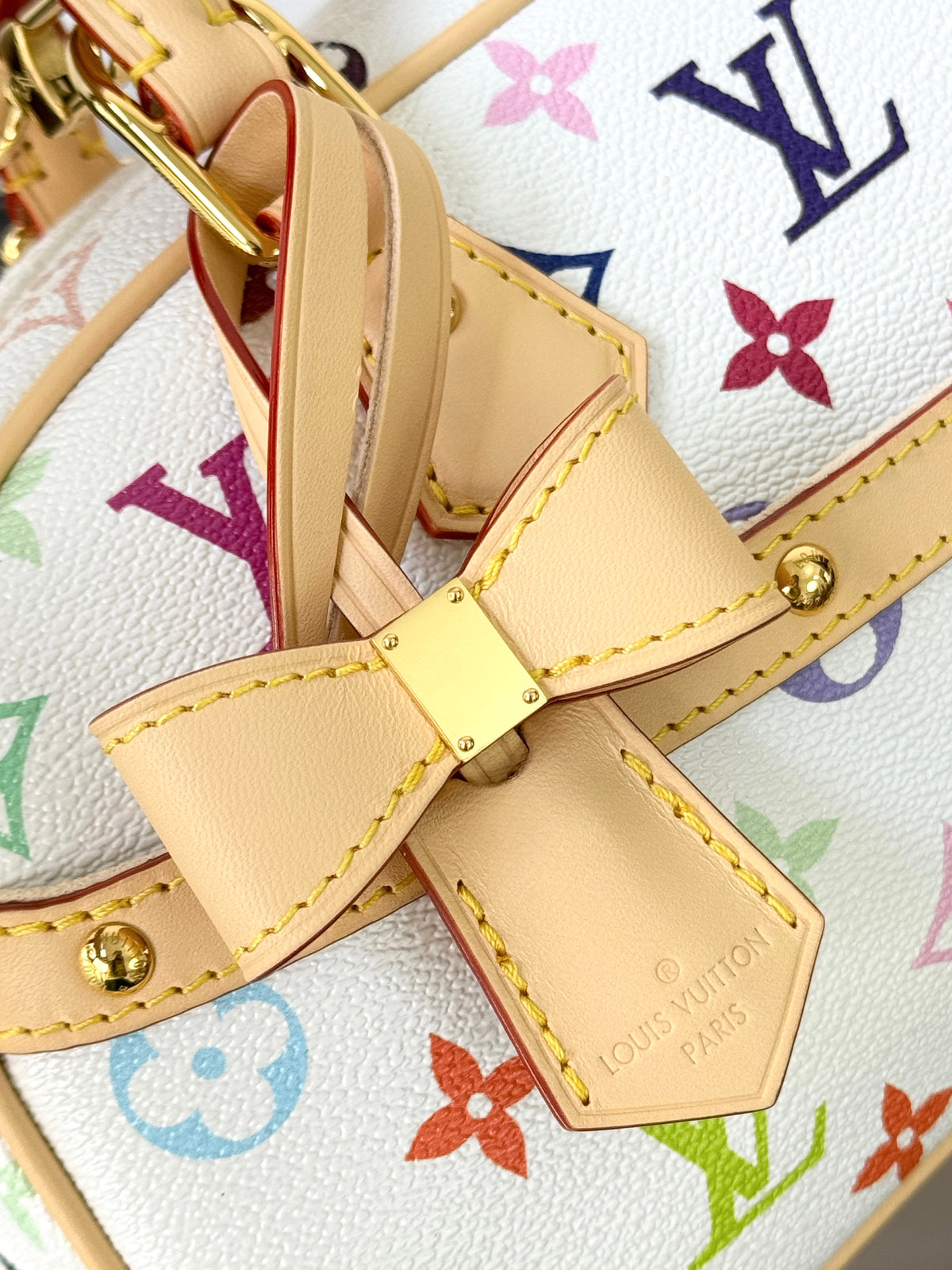 Multicolor Monogram Structured Top Handle Handbag with Shoulder Strap