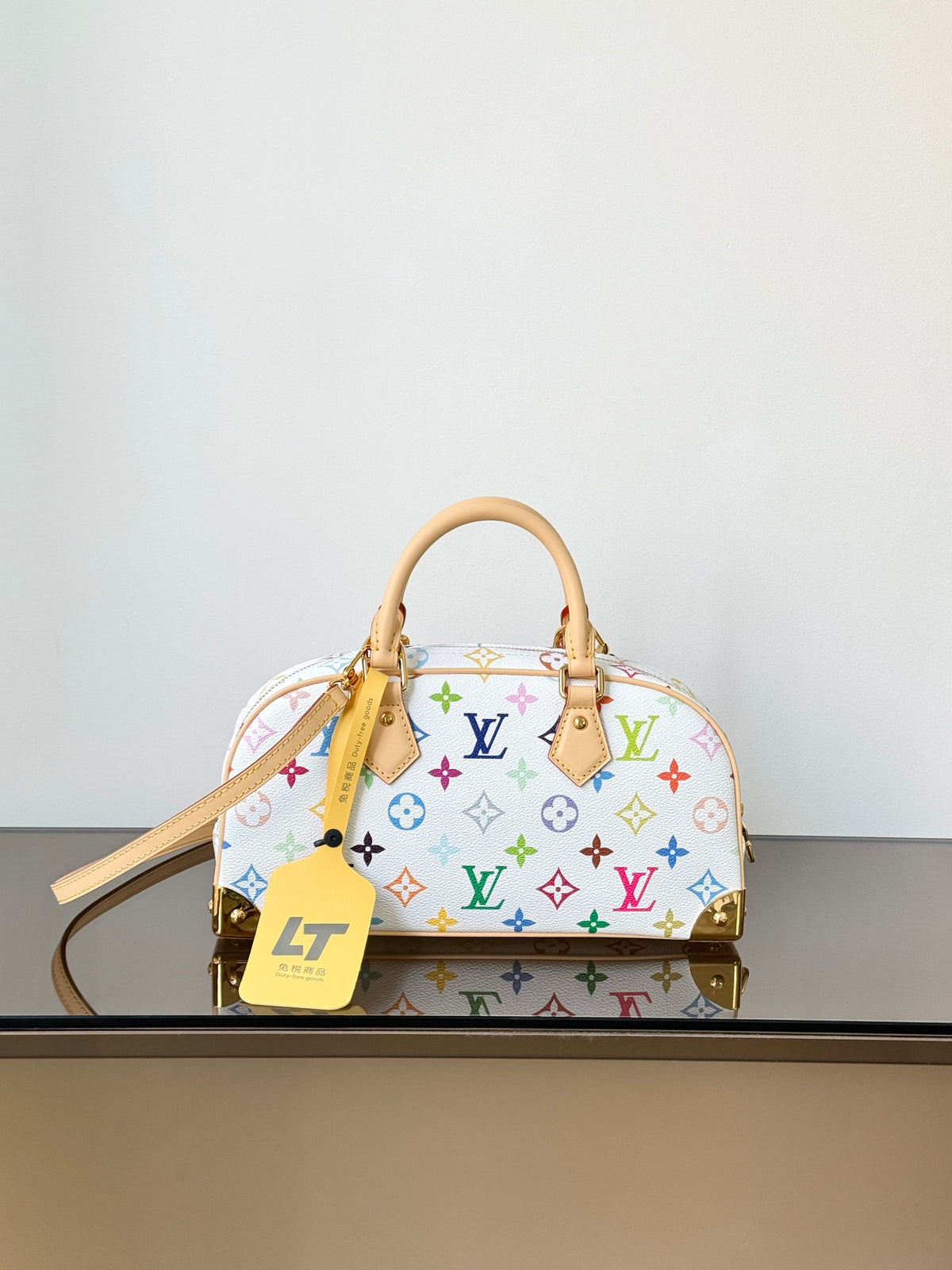 Multicolor Monogram Structured Top Handle Handbag with Shoulder Strap