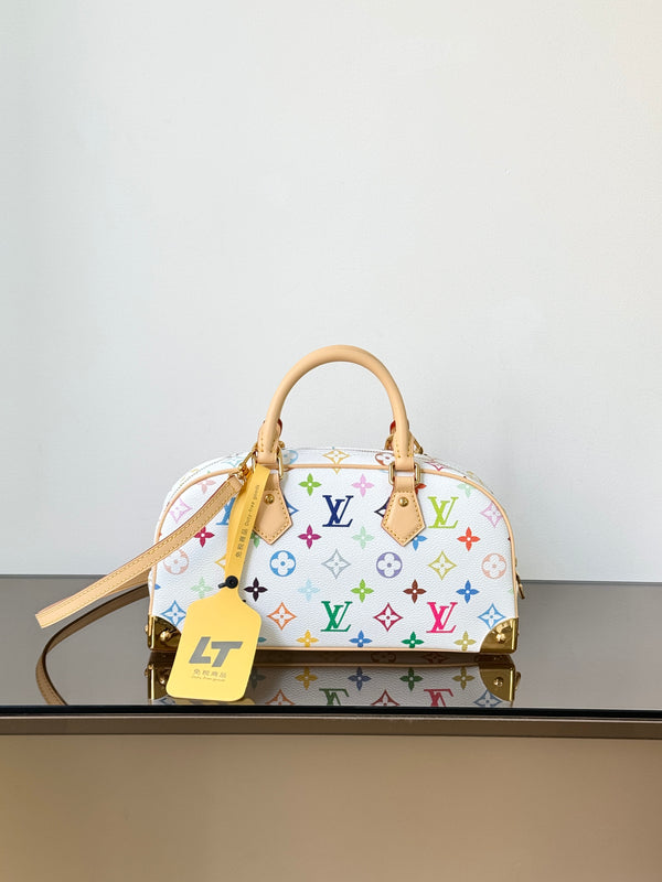 Multicolor Monogram Structured Top Handle Handbag with Shoulder Strap