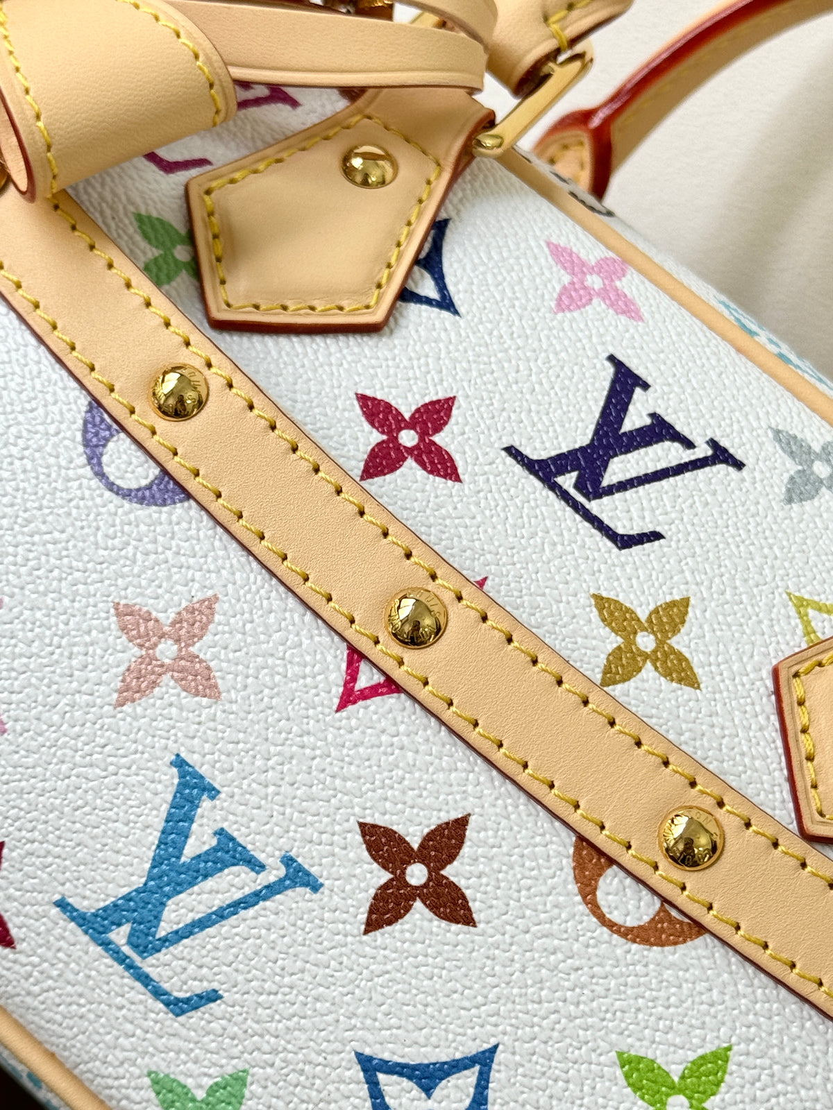 Multicolor Monogram Structured Top Handle Handbag with Shoulder Strap