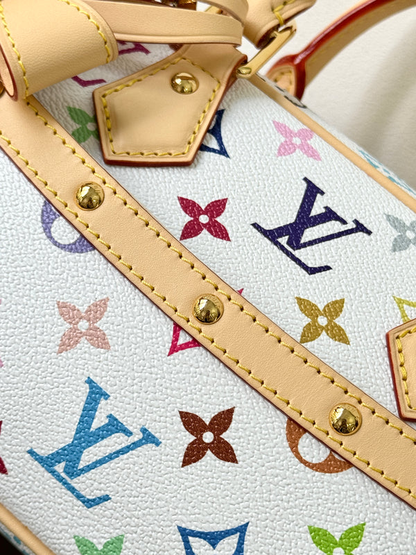 Multicolor Monogram Structured Top Handle Handbag with Shoulder Strap