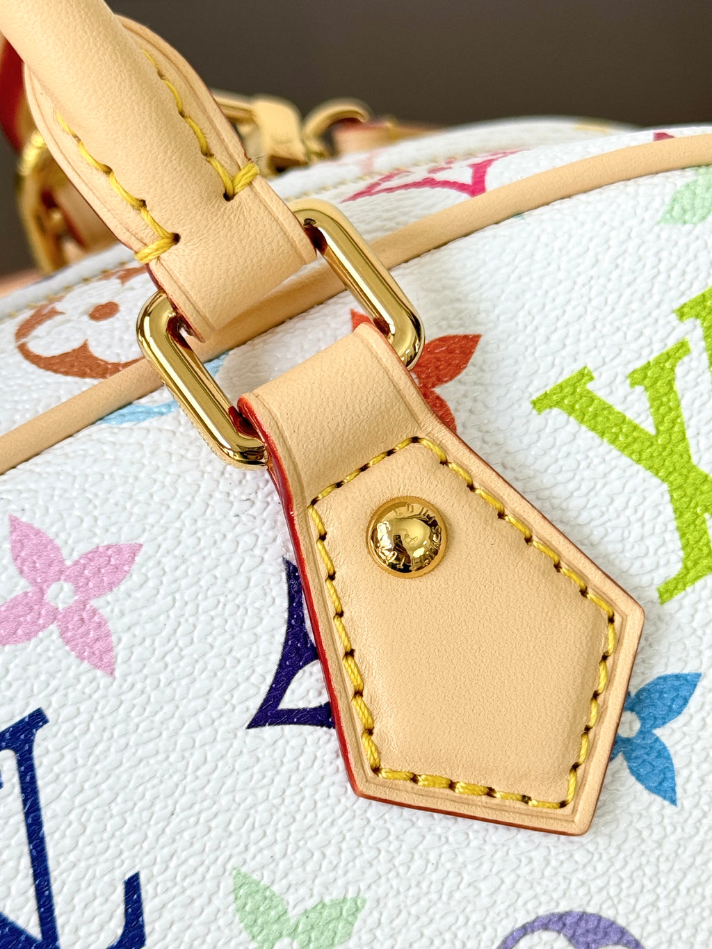 Multicolor Monogram Structured Top Handle Handbag with Shoulder Strap