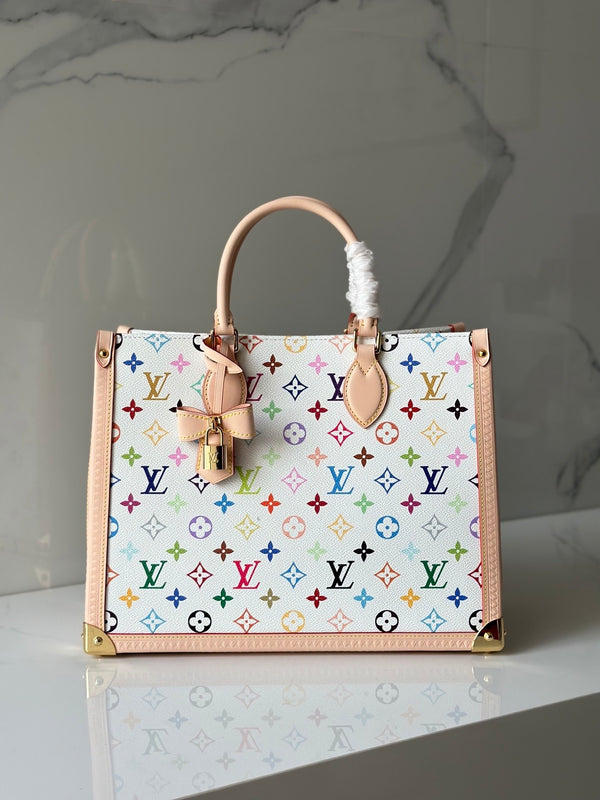 Multicolor Monogram Canvas Tote Handbag for Women – Structured Top Handle Shoulder Bag