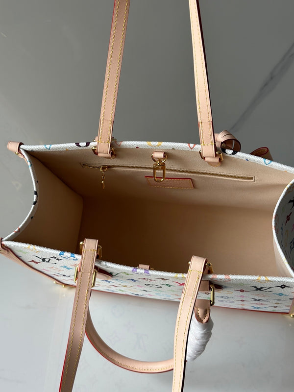 Multicolor Monogram Canvas Tote Handbag for Women – Structured Top Handle Shoulder Bag