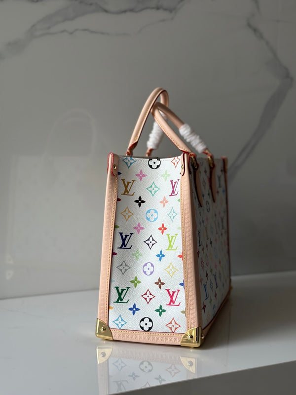 Multicolor Monogram Canvas Tote Handbag for Women – Structured Top Handle Shoulder Bag
