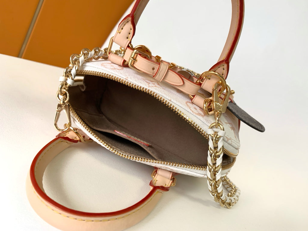Women's Mini Structured Handbag with Heart-Shaped Pouch & Shoulder Strap