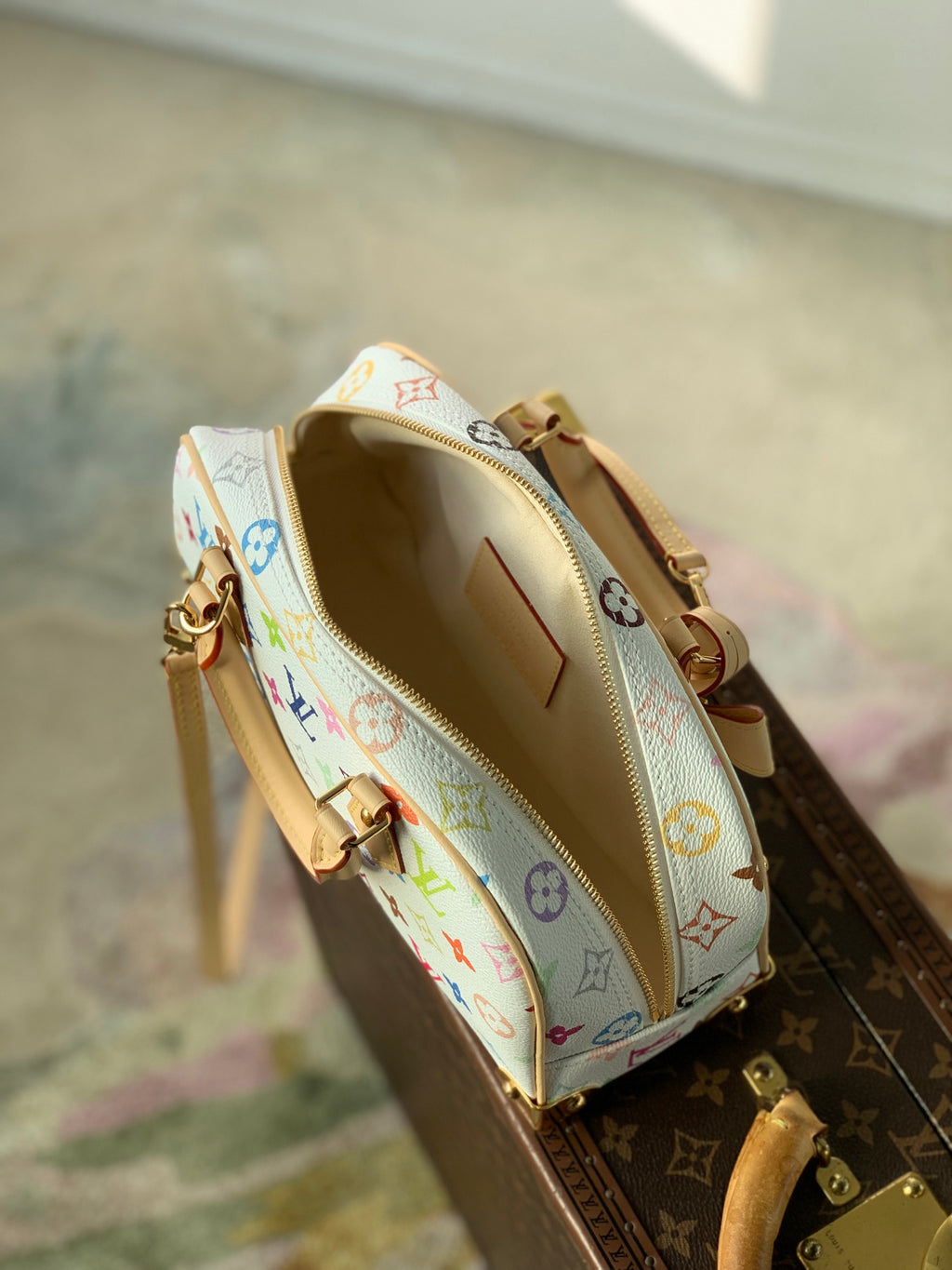 Multicolor Monogram Canvas Handbag with Top Handles & Shoulder Strap