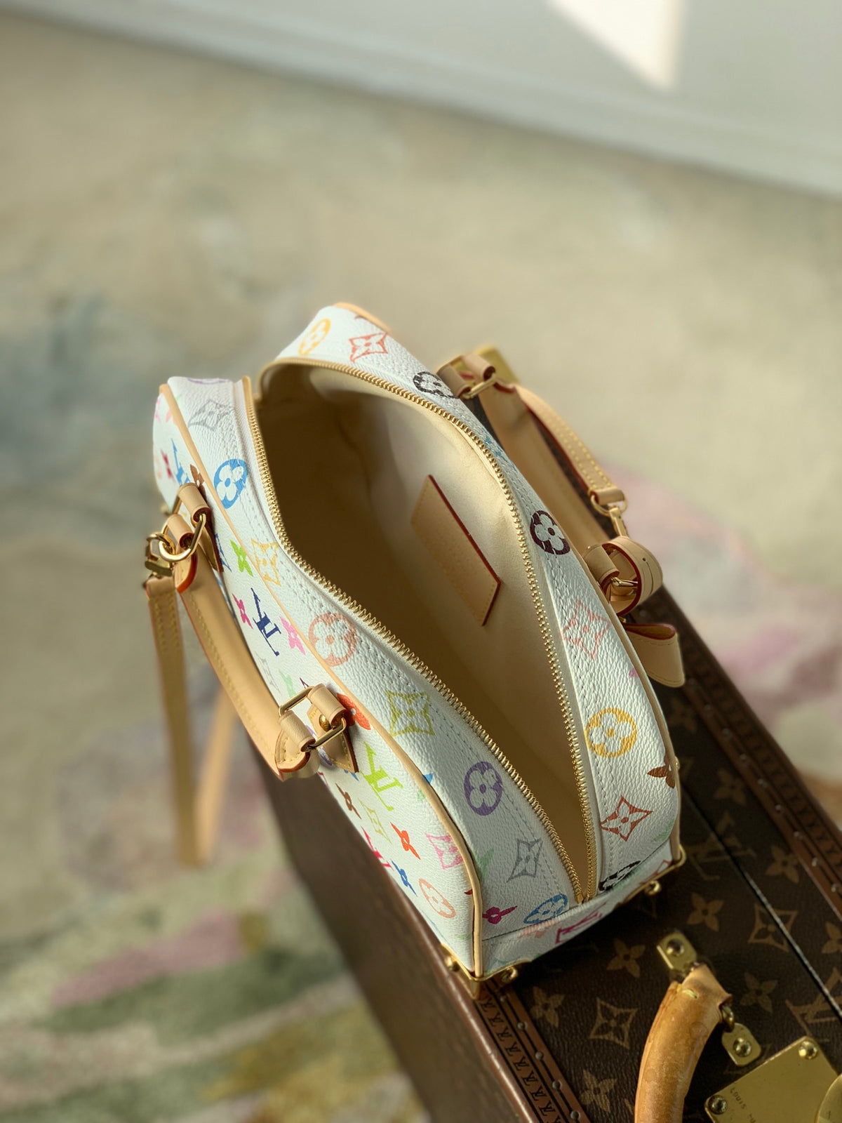 Multicolor Monogram Canvas Handbag with Top Handles & Shoulder Strap