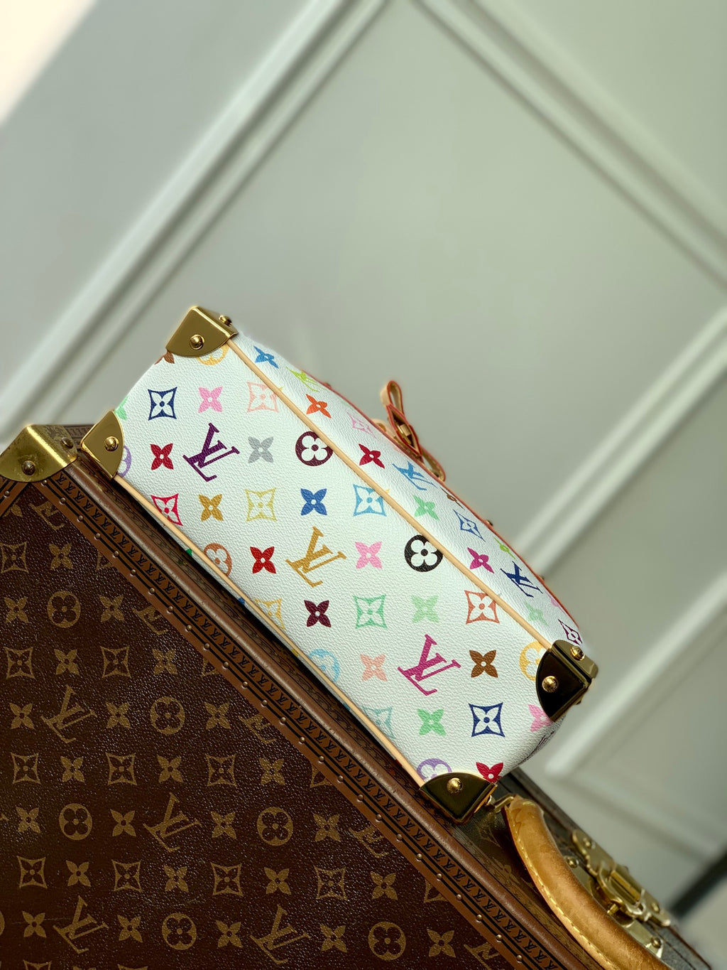 Multicolor Monogram Canvas Handbag with Top Handles & Shoulder Strap