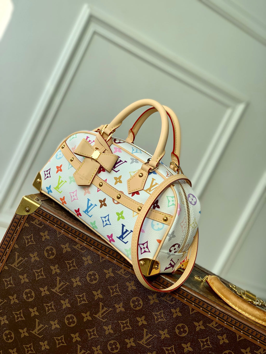 Multicolor Monogram Canvas Handbag with Top Handles & Shoulder Strap