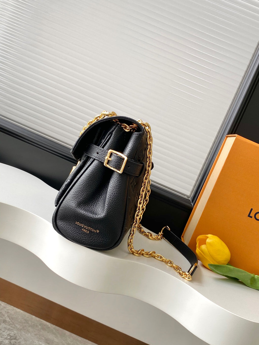 Women’s Embossed Shoulder Handbag with Gold Chain & Lock