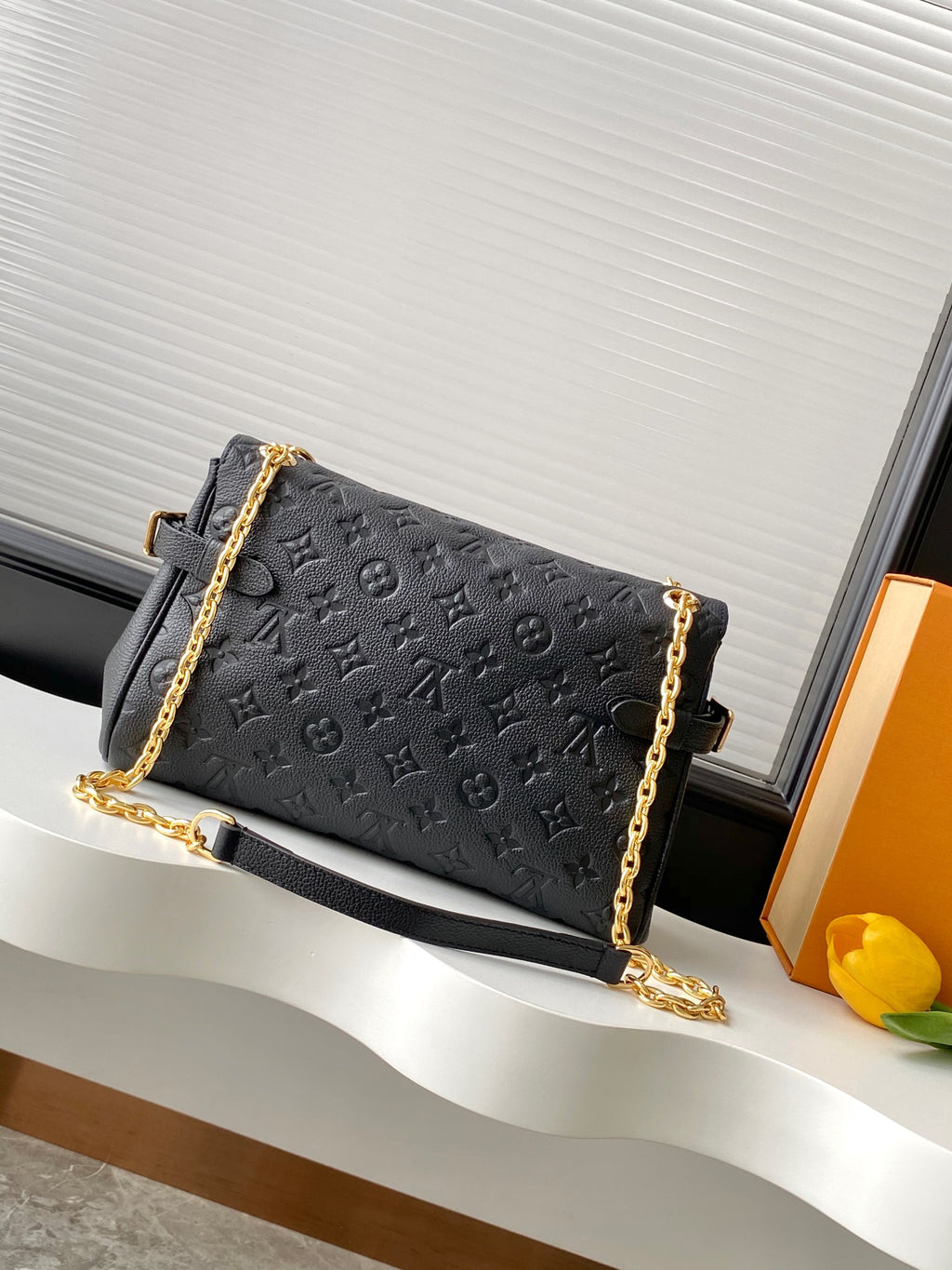 Women’s Embossed Shoulder Handbag with Gold Chain & Lock