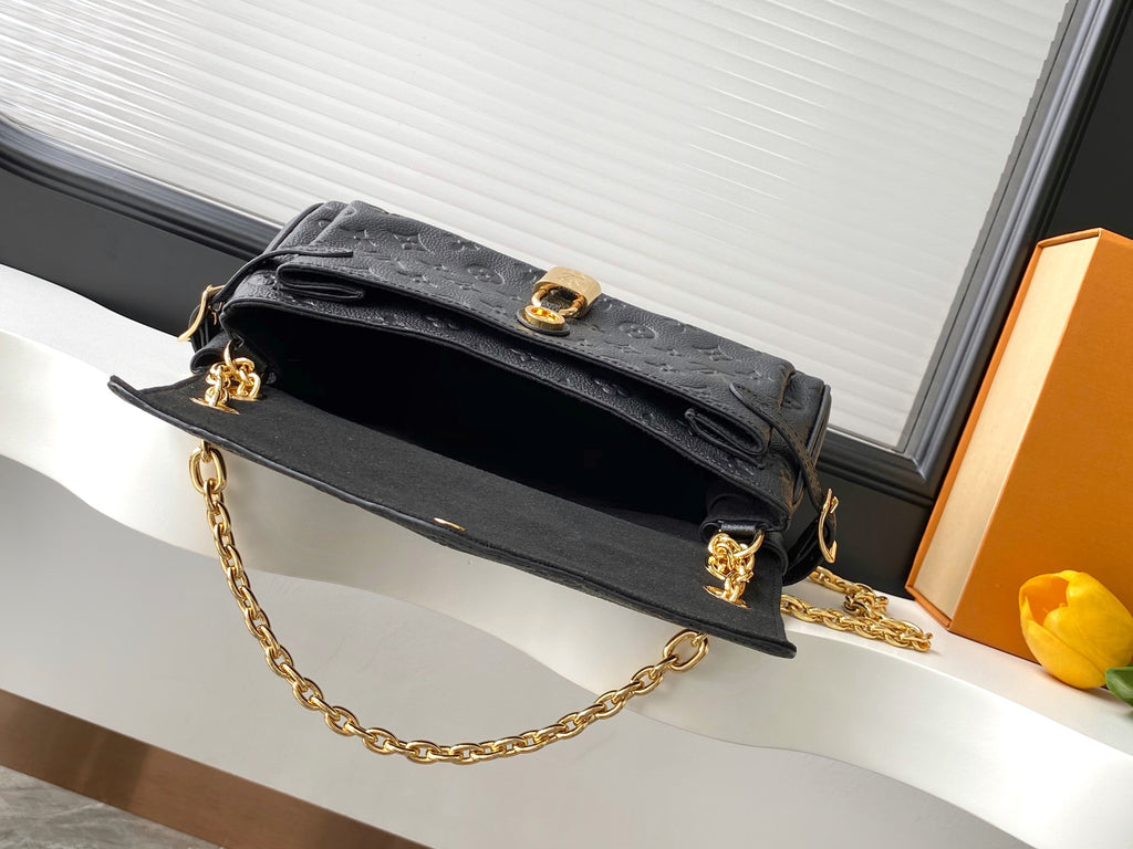 Women’s Embossed Shoulder Handbag with Gold Chain & Lock