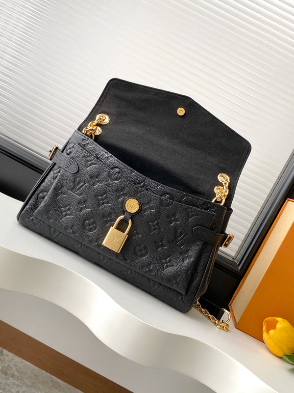 Women’s Embossed Shoulder Handbag with Gold Chain & Lock