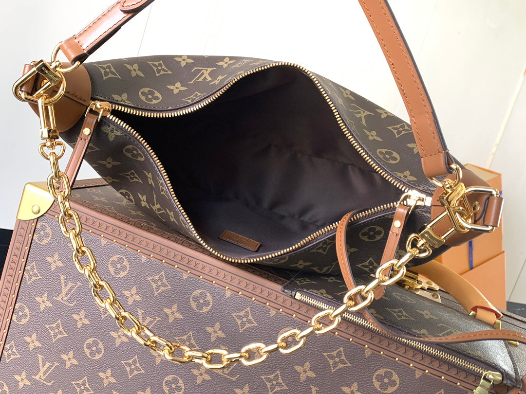 Women's Crescent Shoulder Bag with Gold Chain & Adjustable Strap