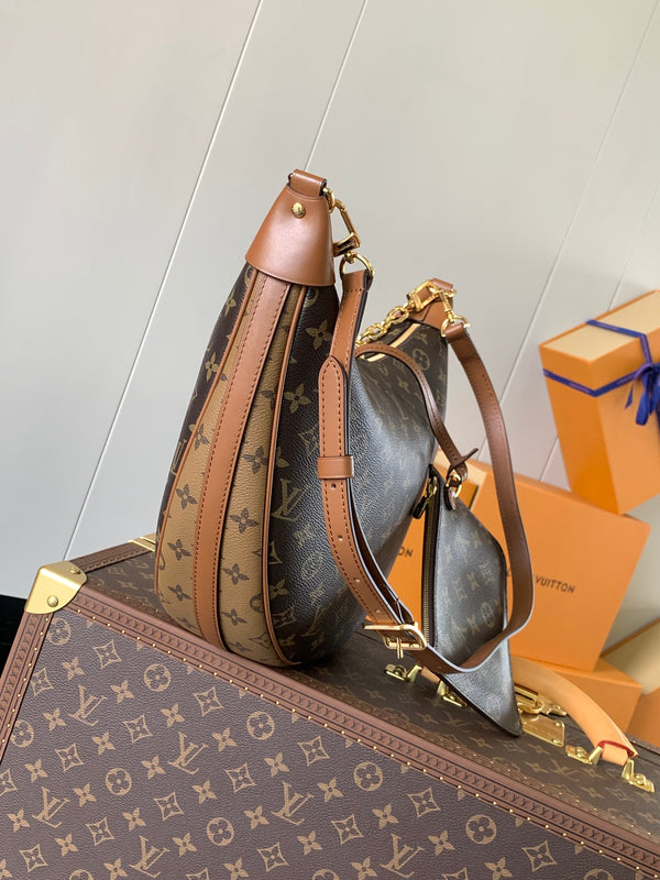 Women's Crescent Shoulder Bag with Gold Chain & Adjustable Strap