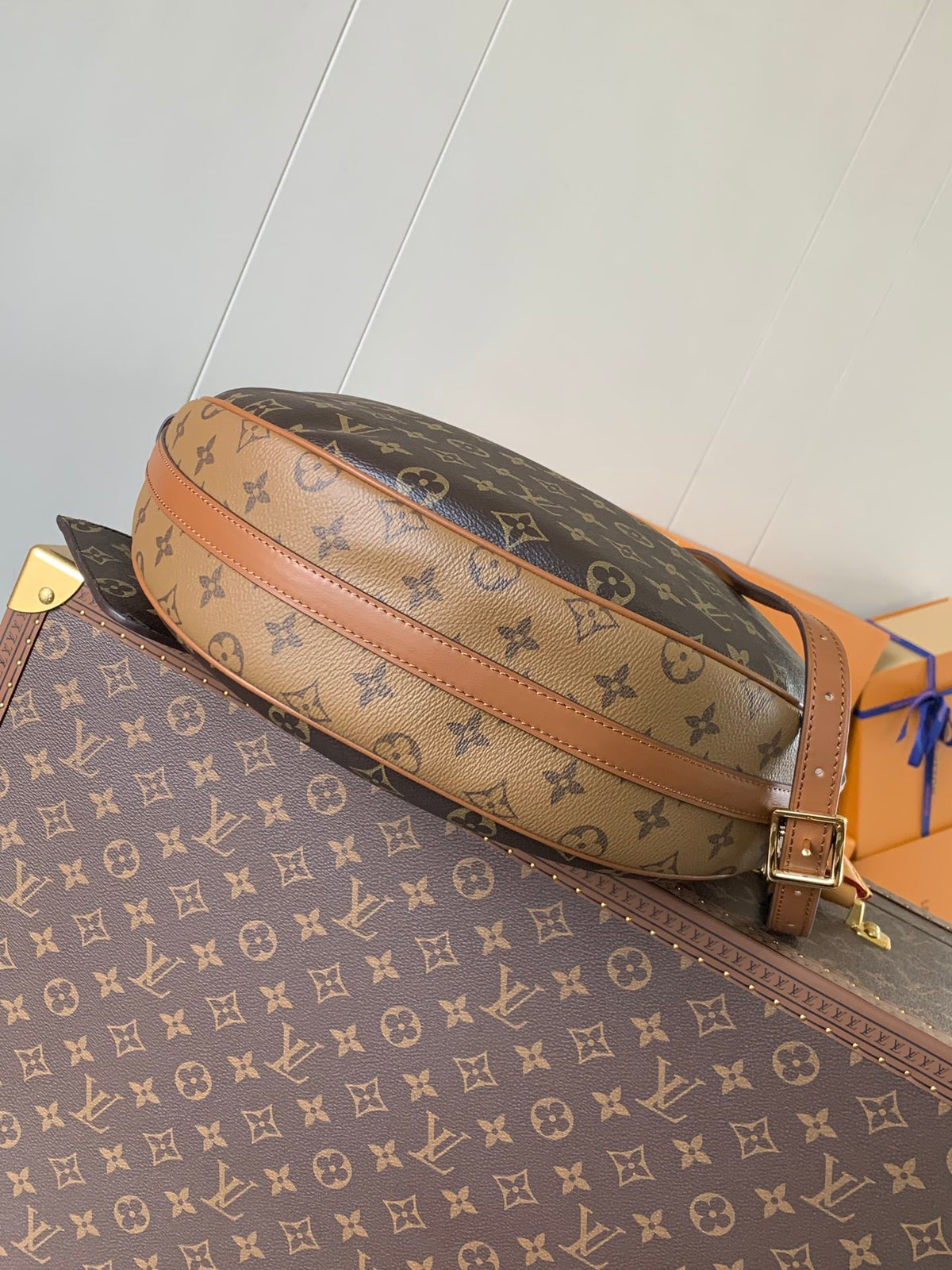 Women's Crescent Shoulder Bag with Gold Chain & Adjustable Strap