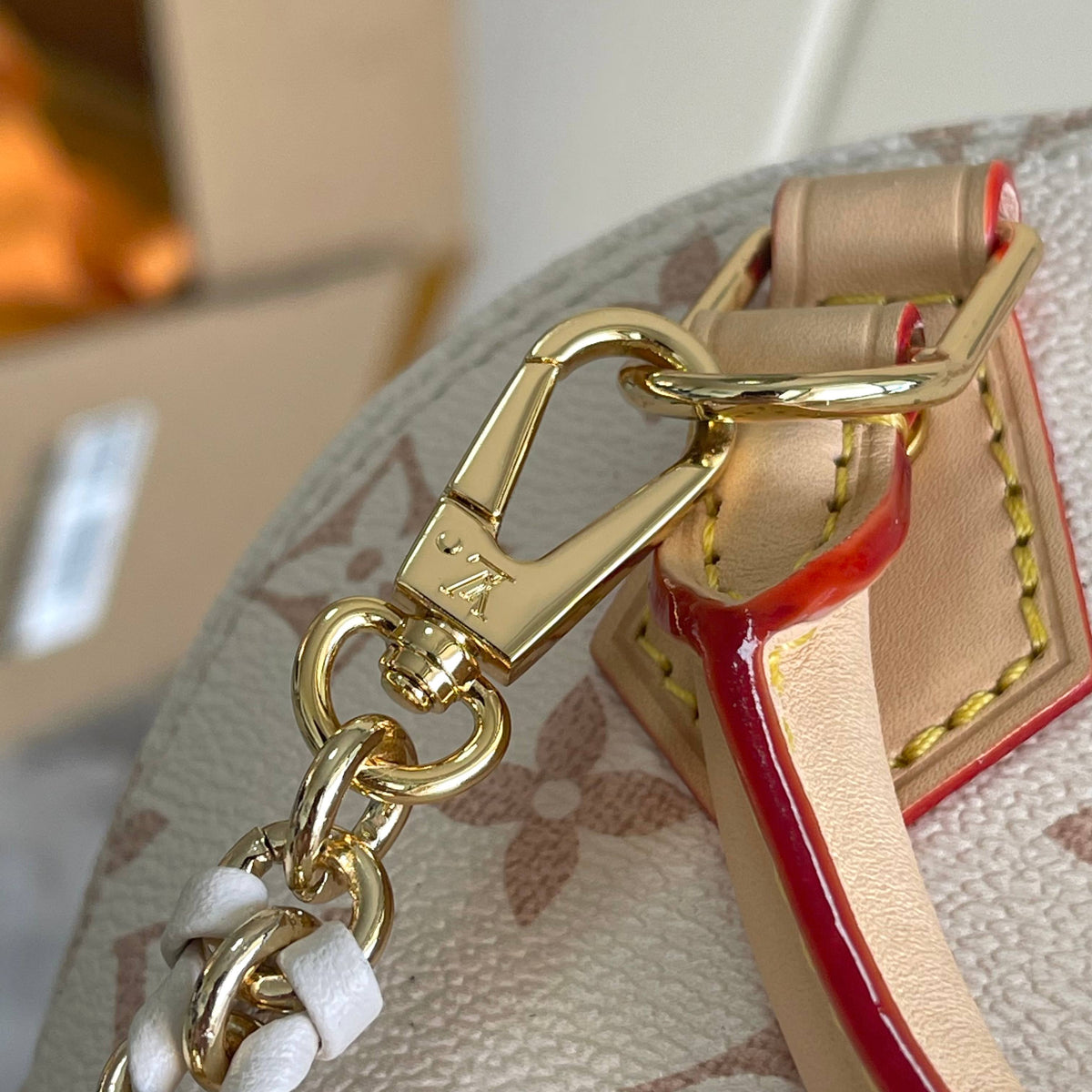 Elegant White Monogram Mini Handbag with Chain Strap