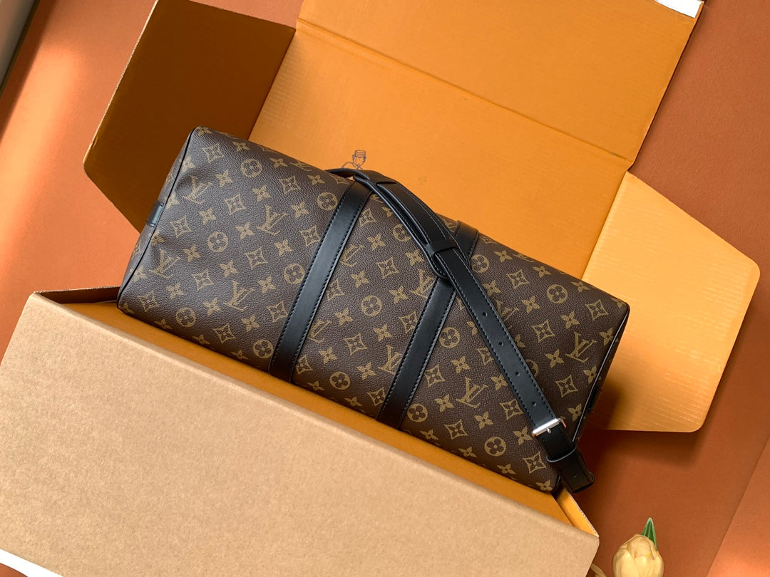 Monogram Canvas Structured Handbag with Black Leather-Style Trim