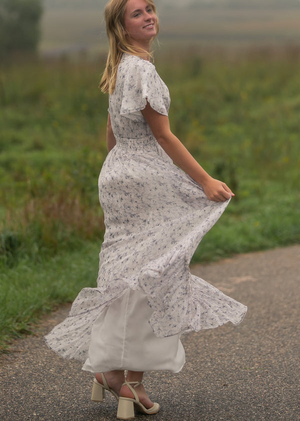 Isabella Blue Floral V Neck Maxi Dress
