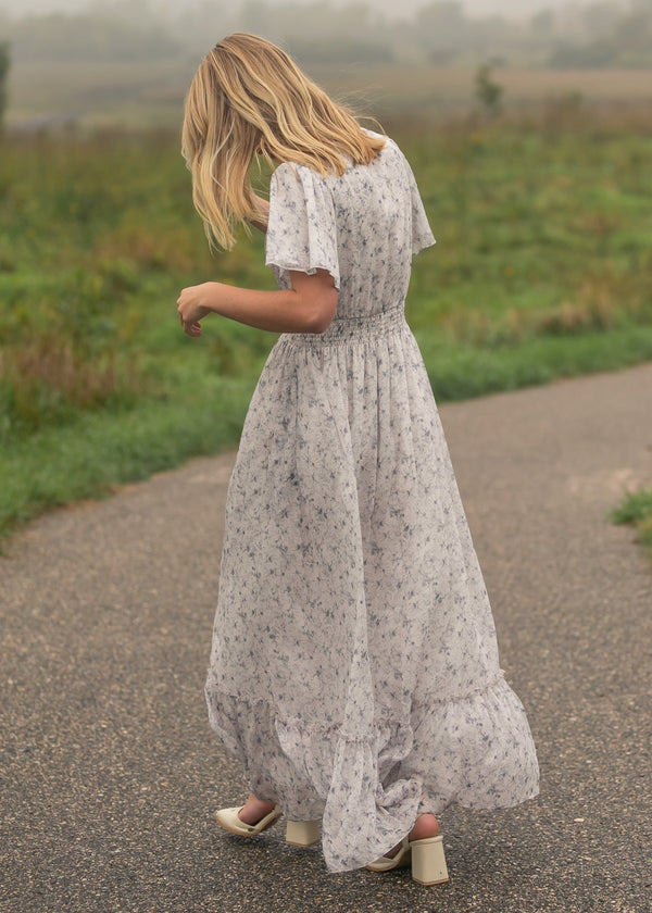Isabella Blue Floral V Neck Maxi Dress