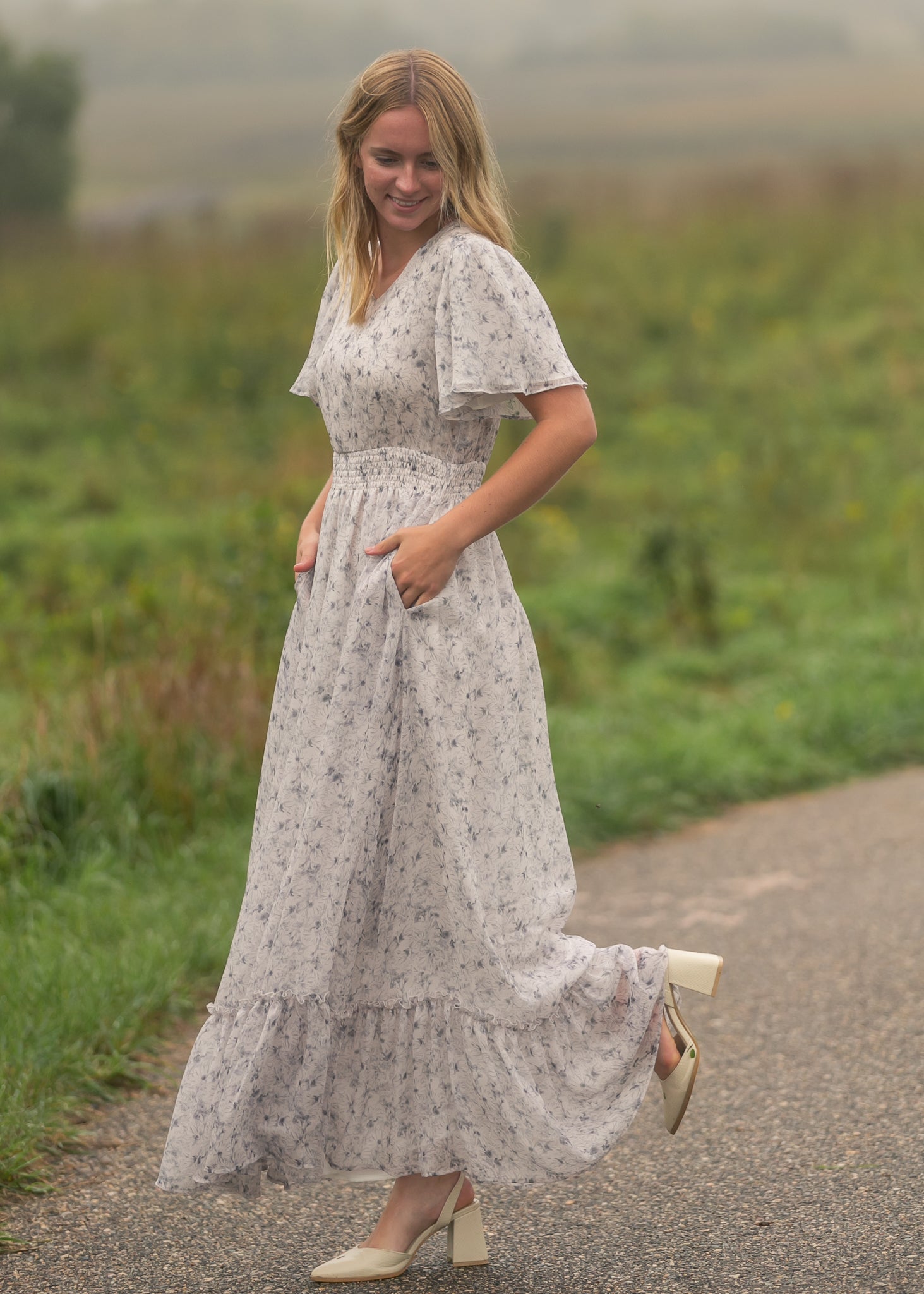 Isabella Blue Floral V Neck Maxi Dress Main image