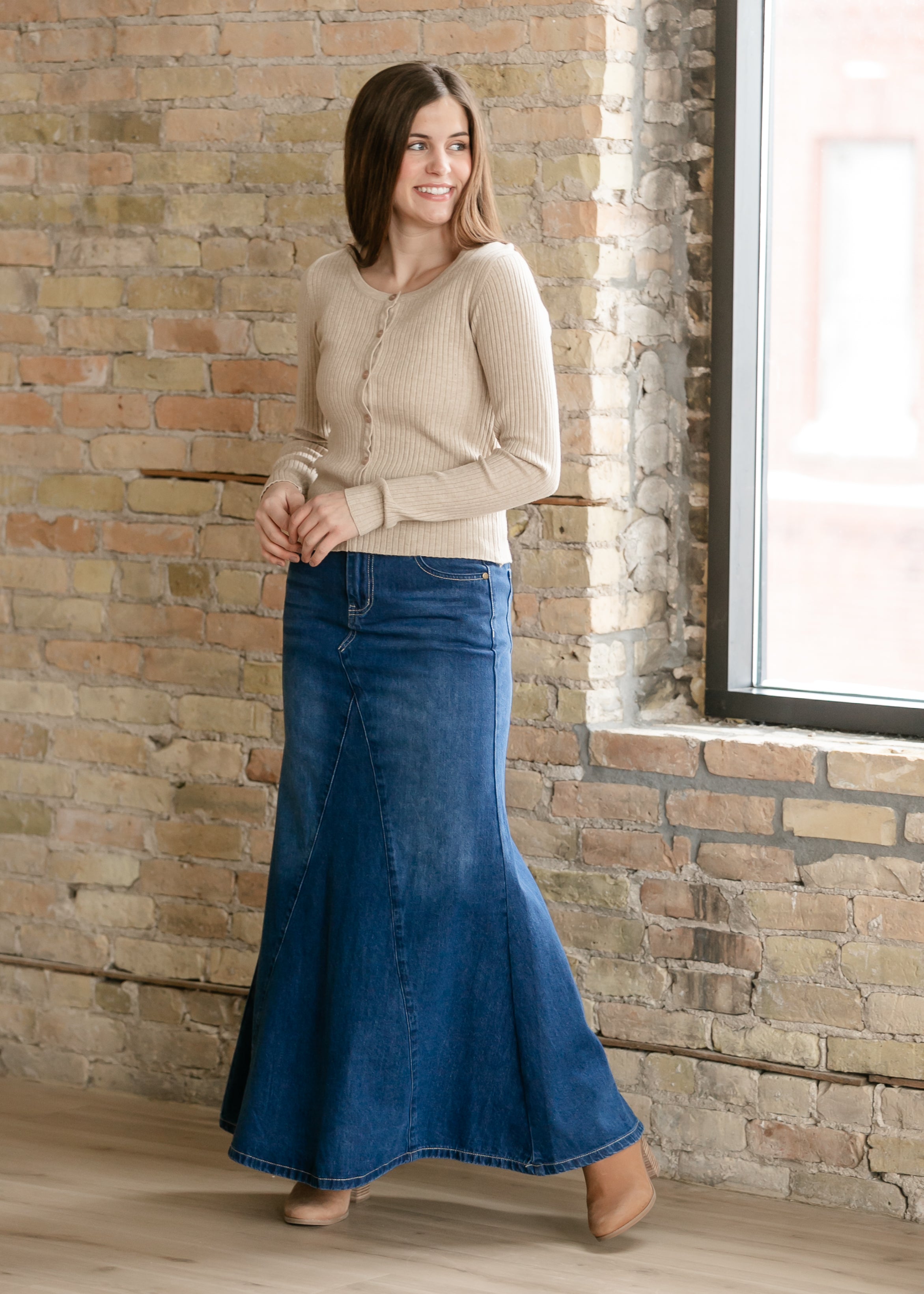 Jennifer A-Line Long Denim Skirt Main image