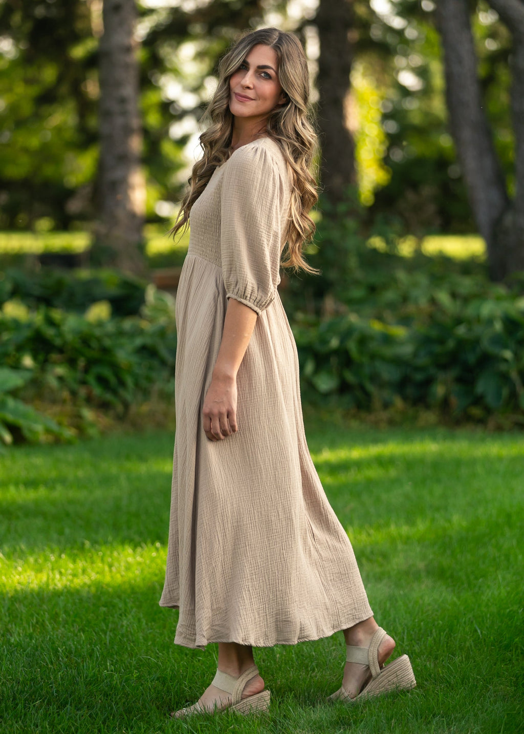 Kayleen Tan Smocked Bodice Gauze Dress - product image 3