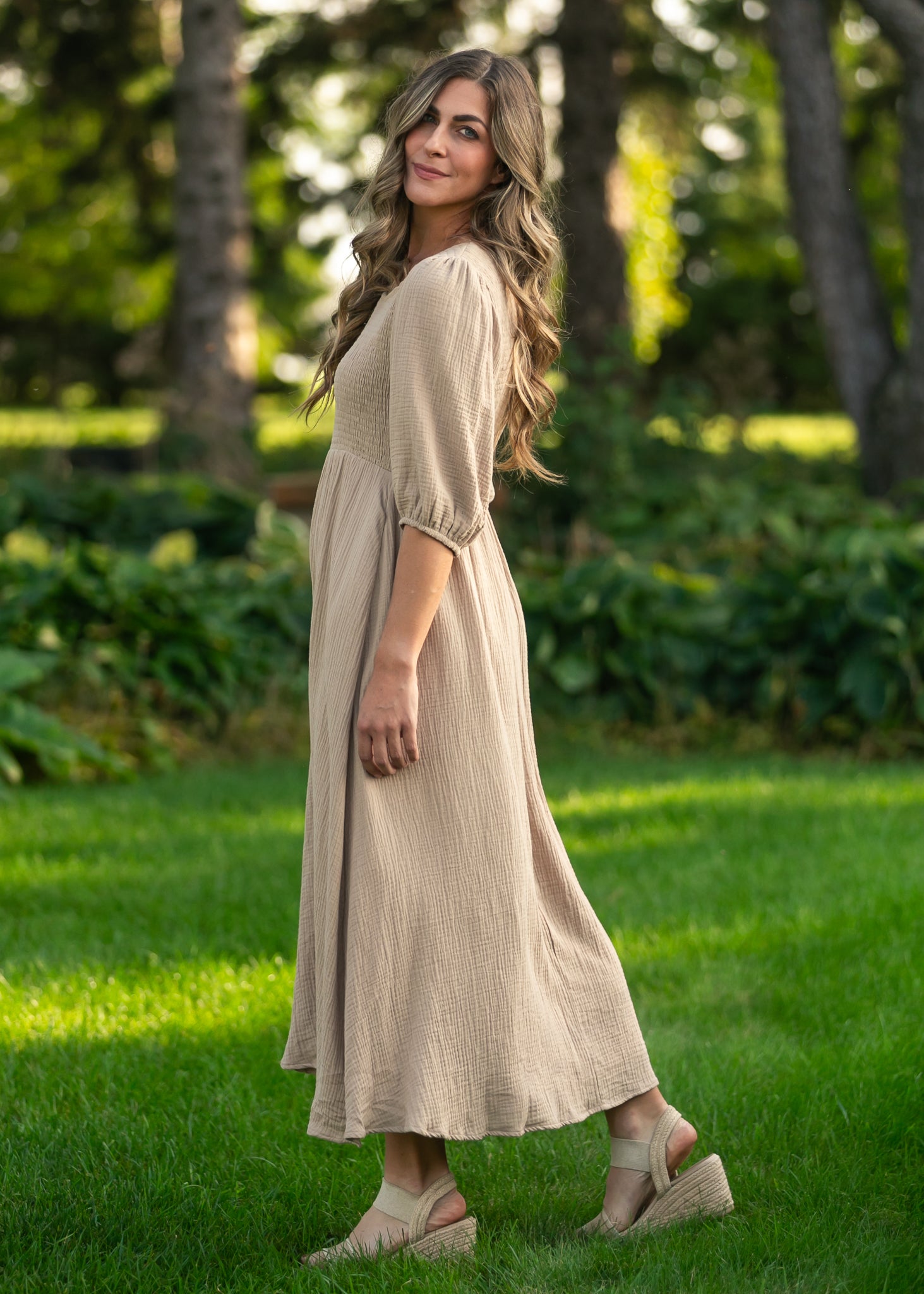 Kayleen Tan Smocked Bodice Gauze Dress - product image 3