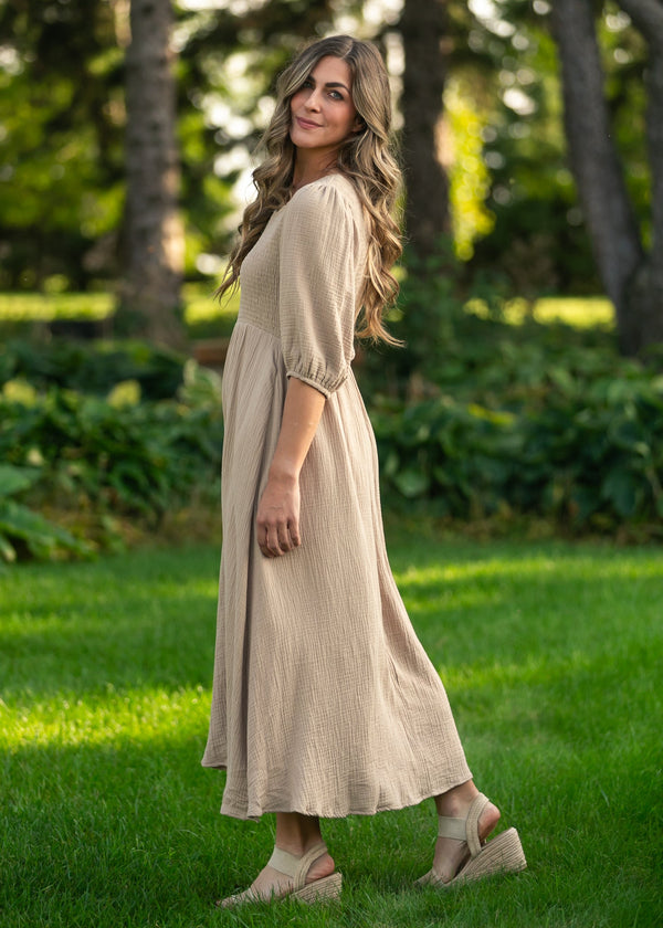 Kayleen Tan Smocked Bodice Gauze Dress - product image 3