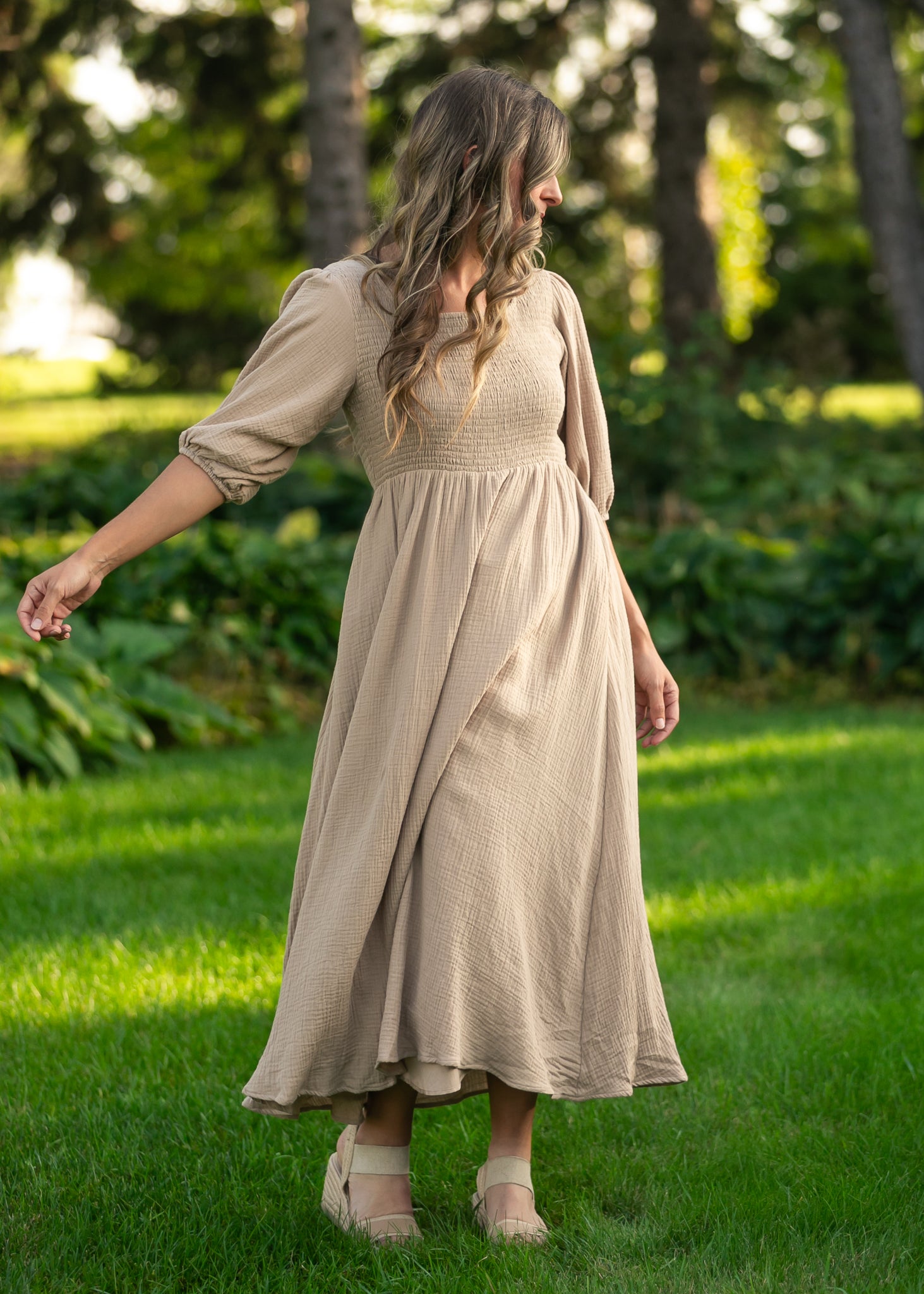 Kayleen Tan Smocked Bodice Gauze Dress Main image