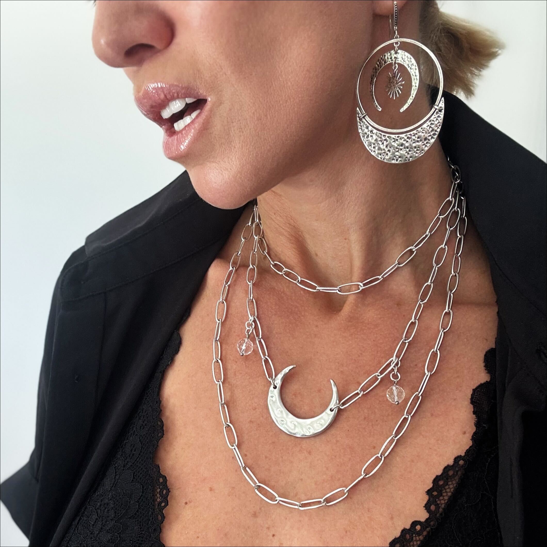 Light Crescent Moon Long Chain Necklace Main image