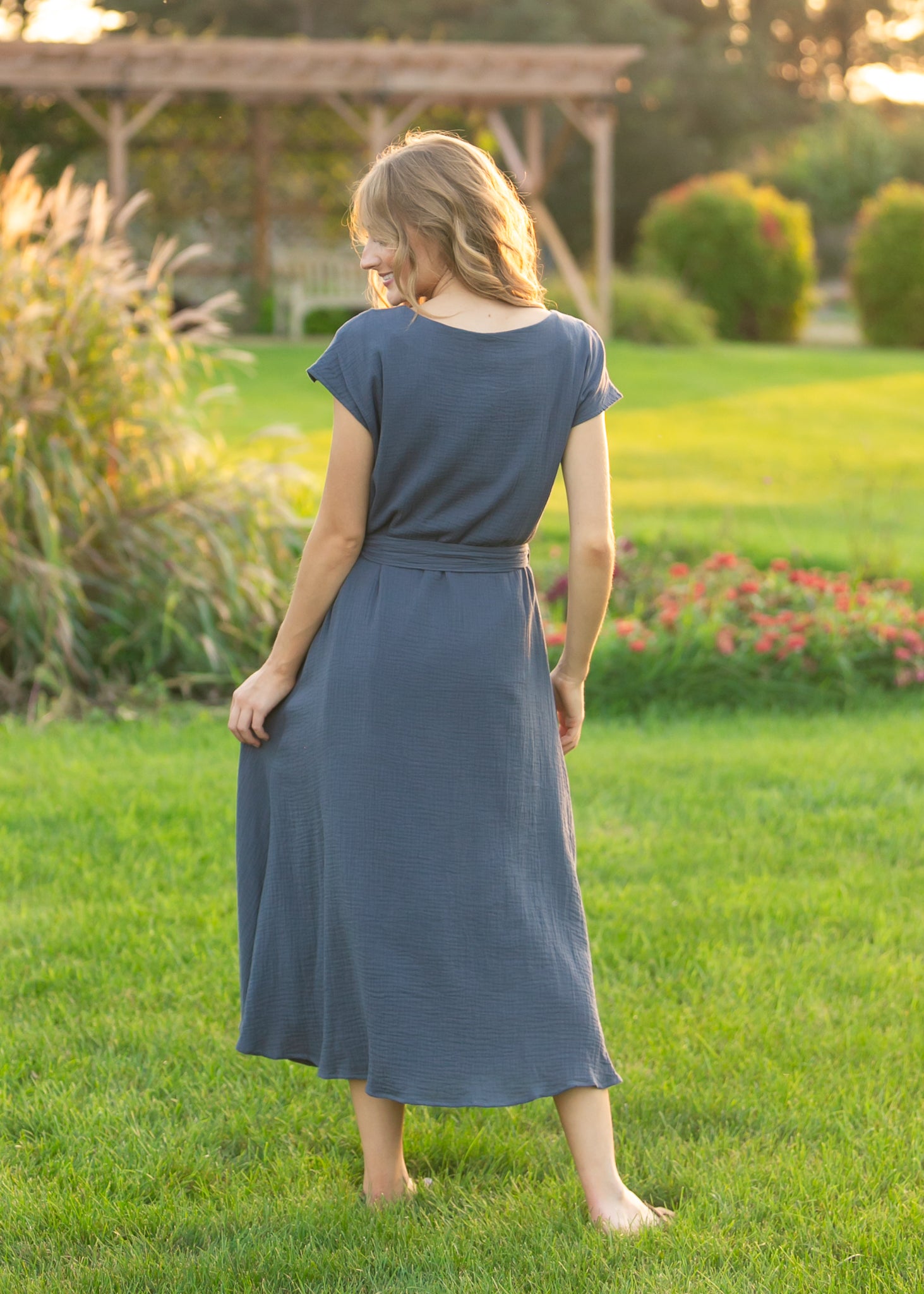 Lily Navy Gauze Belted Midi Dress - product image 4