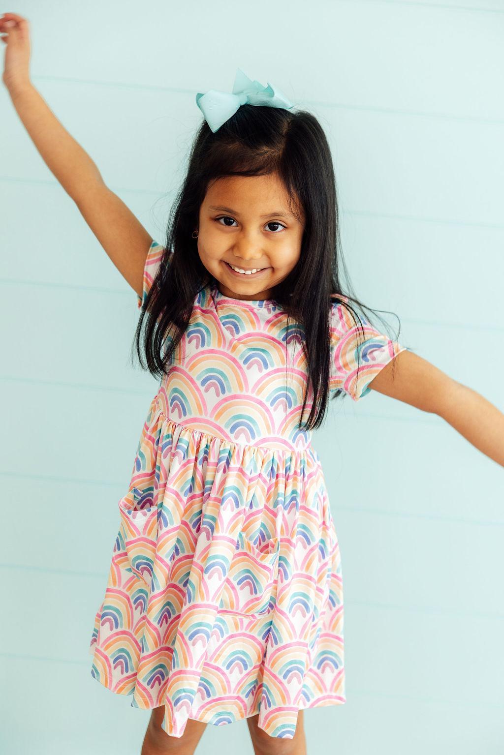 Watercolor Rainbows S/S Pocket Twirl Dress Secondary image