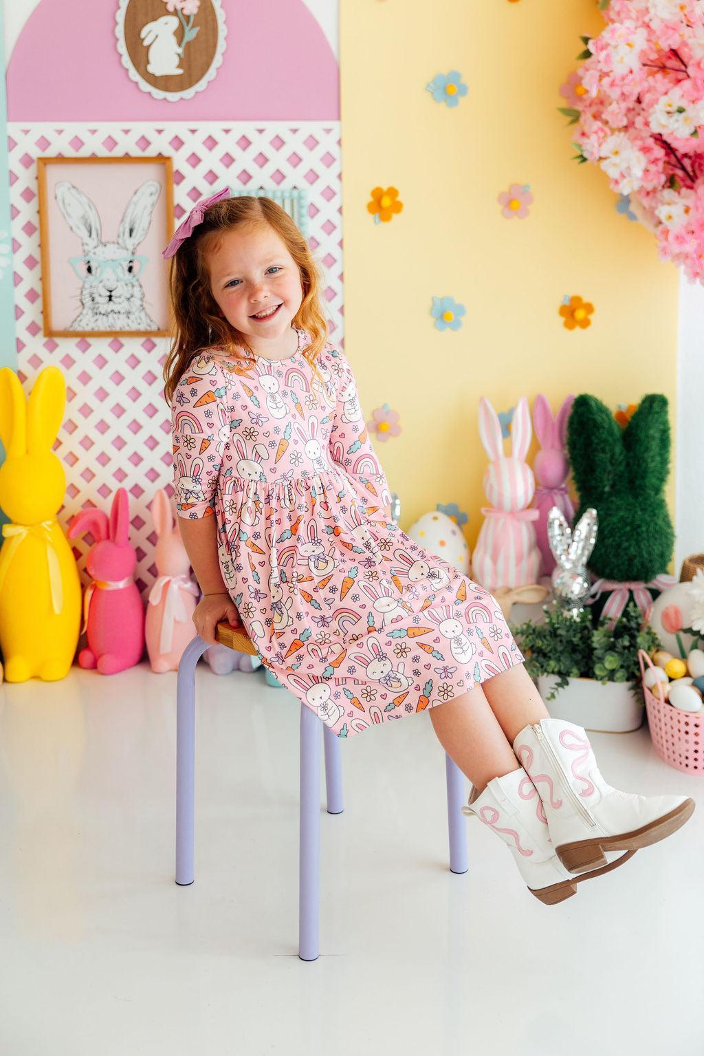 Springtime Bunnies 3/4 Sleeve Pocket Twirl Dress Secondary image