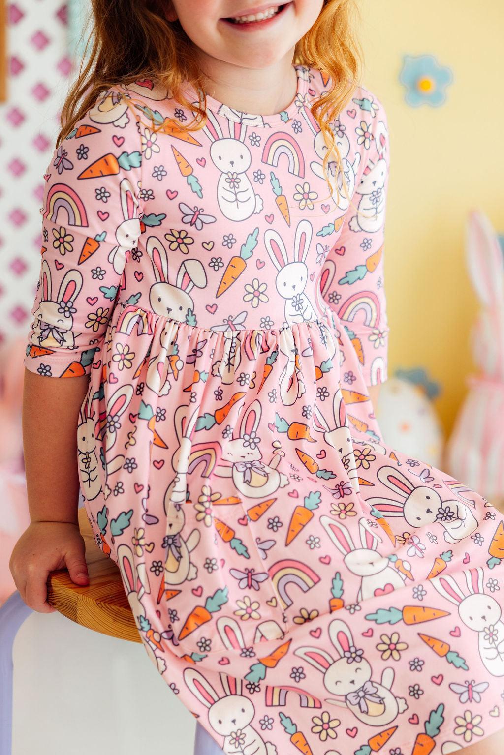 Springtime Bunnies 3/4 Sleeve Pocket Twirl Dress Main image
