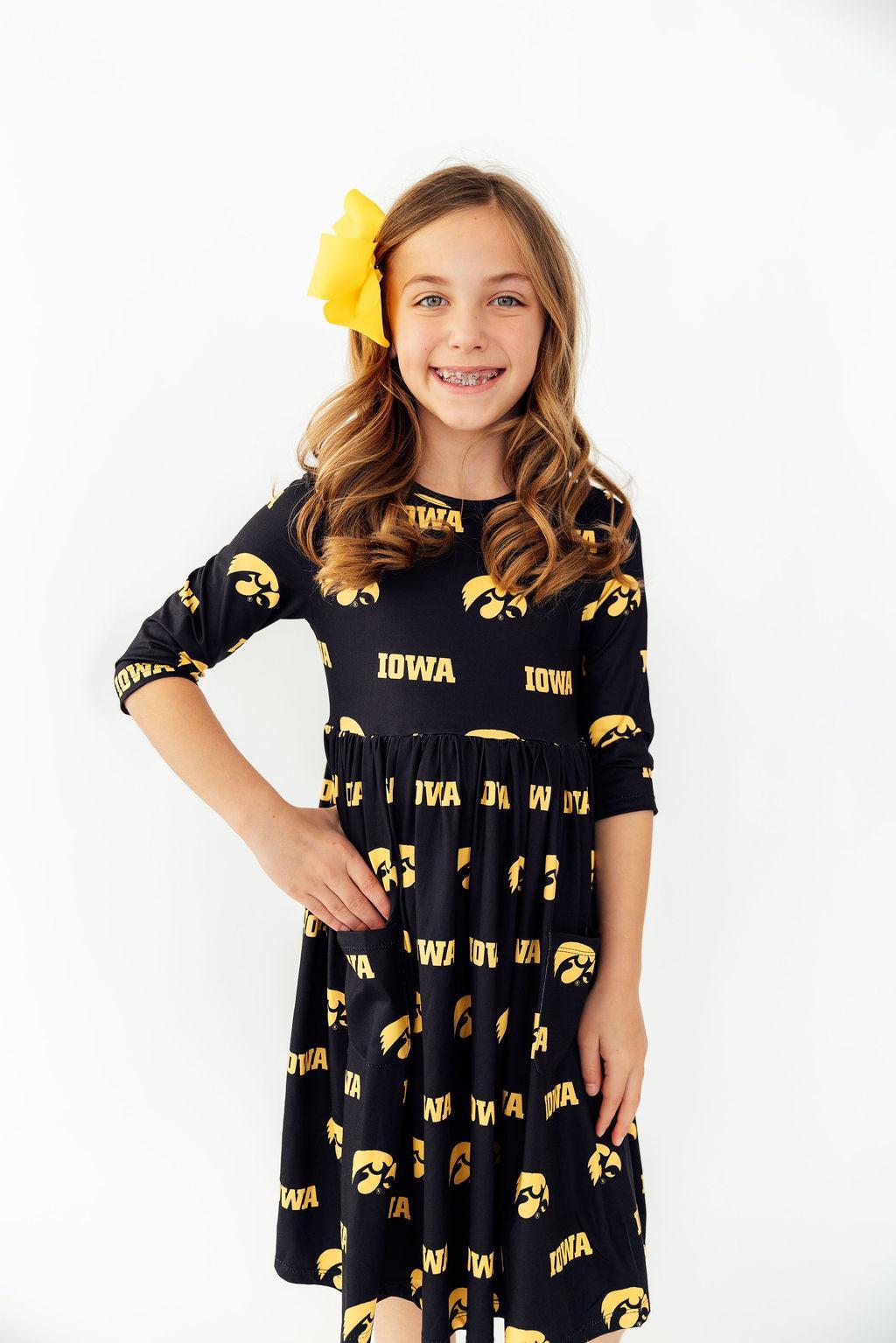 Iowa Black Tigerhawk 3/4 Sleeve Pocket Twirl Dress Main image