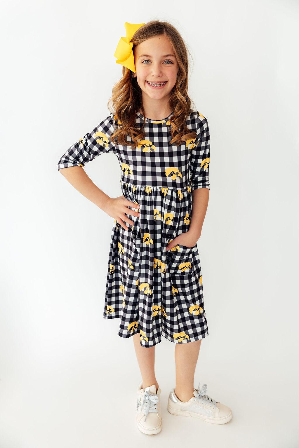 Iowa Plaid Tigerhawk 3/4 Sleeve Pocket Twirl Dress Main image