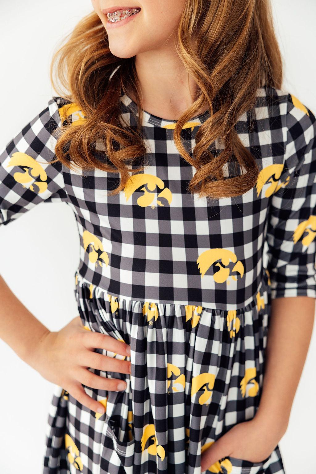 Iowa Plaid Tigerhawk 3/4 Sleeve Pocket Twirl Dress Secondary image