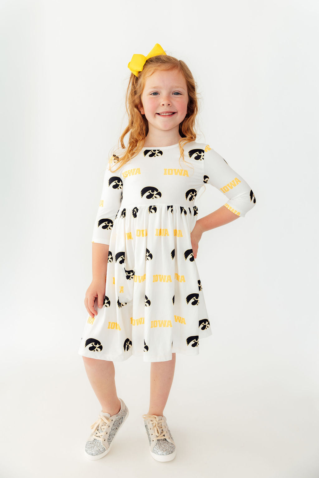 Iowa White Tigerhawk 3/4 Sleeve Pocket Twirl Dress Main image