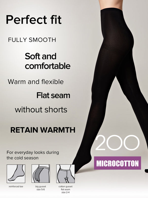Tights Conte Microcotton 200 Den - Warm Opaque